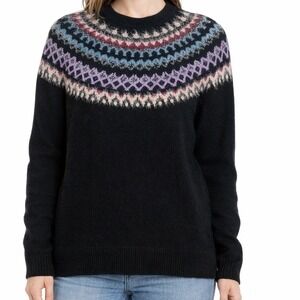 J. Jill Womens Fair Isle Eyelash Knit Sweater Black Tall Med Crew Neck Pullover